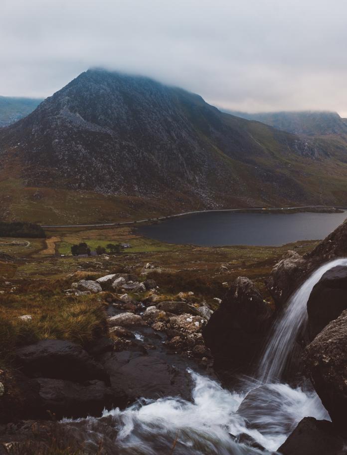 Waterfall in the Ogwen Valley with Tryfan in the background
