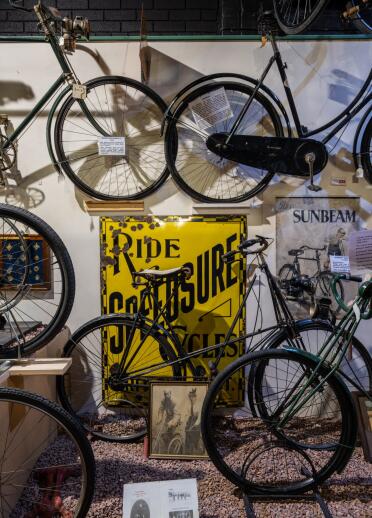 museum display with bicycles.