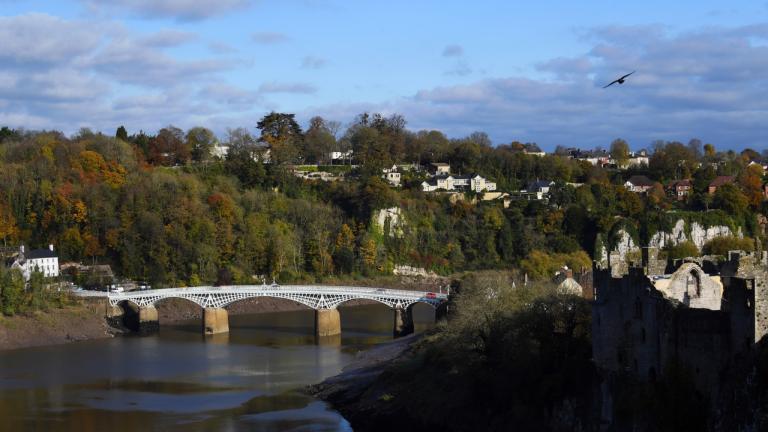 A view of Chepstow showing the bridge and castle.