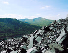 Dinorwic Quarry late in foreground of valley landscape