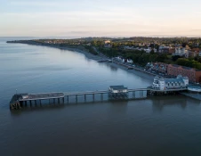 Aerial view of Penarth including the waterfront, pier, beach and sea