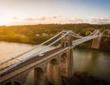 A large bridge crossing a river.
