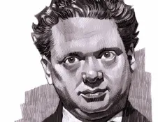 An illustrated portrait of the face of a man (Dylan Thomas) 