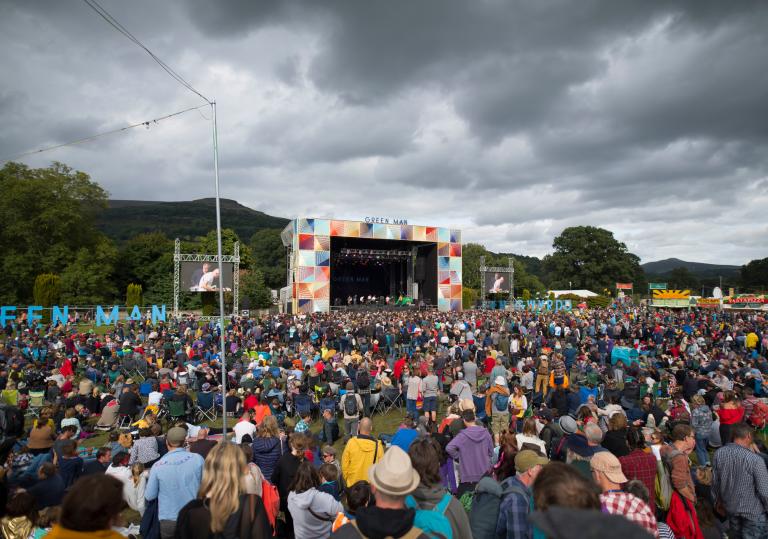 Crowds in front of a stage at Green Man festival.