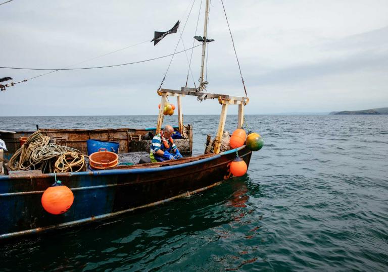Len  Walters at sea  fishing on his boat in Cardigan Bay