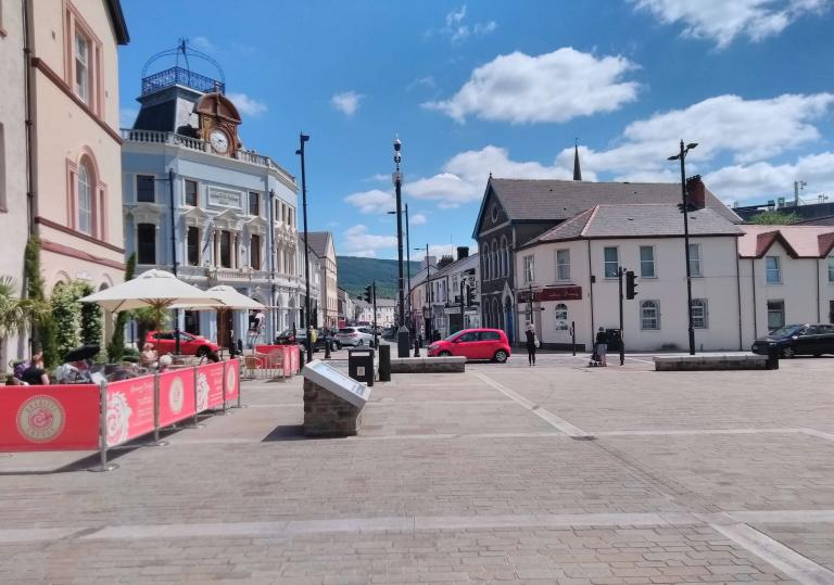 View of Aberdare Library Square towards Cannon Street