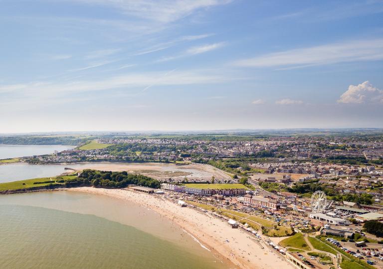 View from above overlooking the beach at Whitmore Bay and Barry Island.