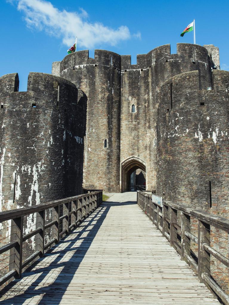Entrance to Caerphilly Castle, South Wales.
