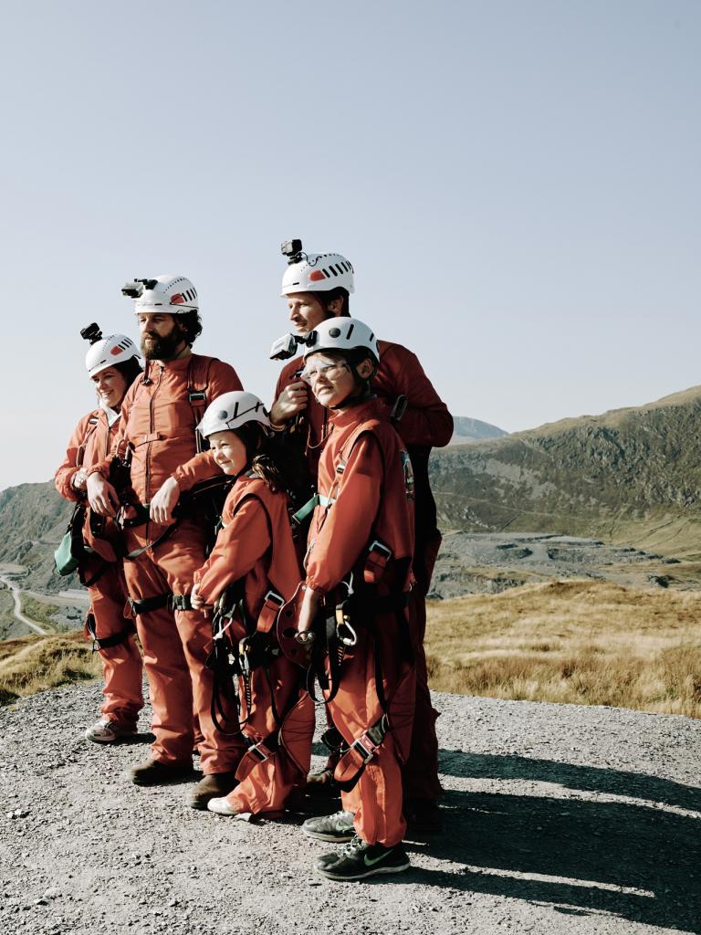 Actor Matthew Rhys and family setting up for Zip World in Snowdonia