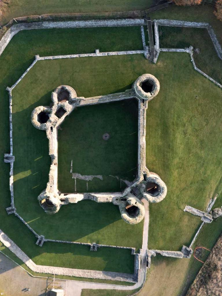 Aerial North view of Rhuddlan Castle, North Wales
