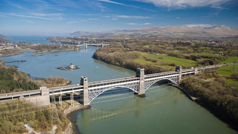 The Menai Strait separates the island of Anglesey from the mainland.
