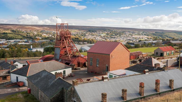 Industrial equipment and buildings at the Big Pit coal mine in Blaenavon.