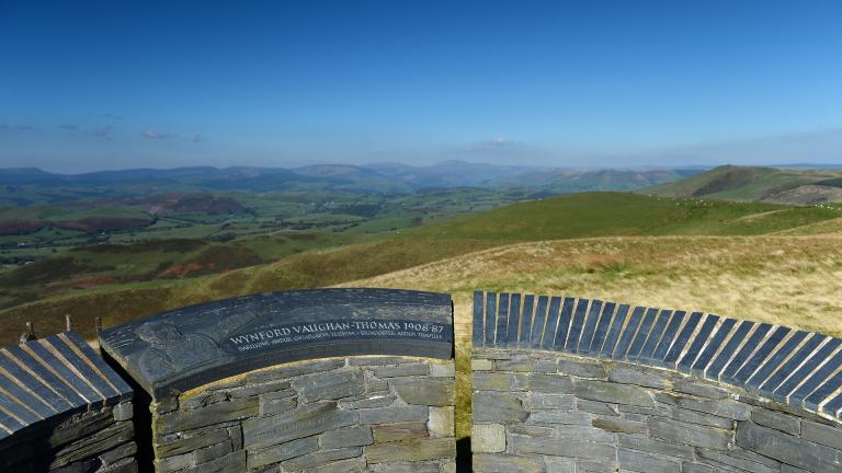 The view from the Wynford Vaughan-Thomas memorial on the slopes of Moel Fadian.