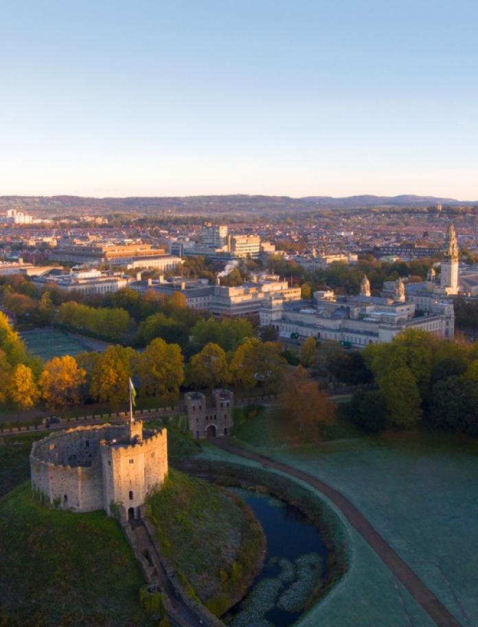 Aerial shot of Cardiff Castle