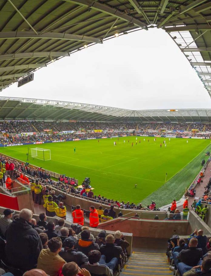 Football match in the Liberty Stadium, photo taken from spectators view in the far corner of the stadium