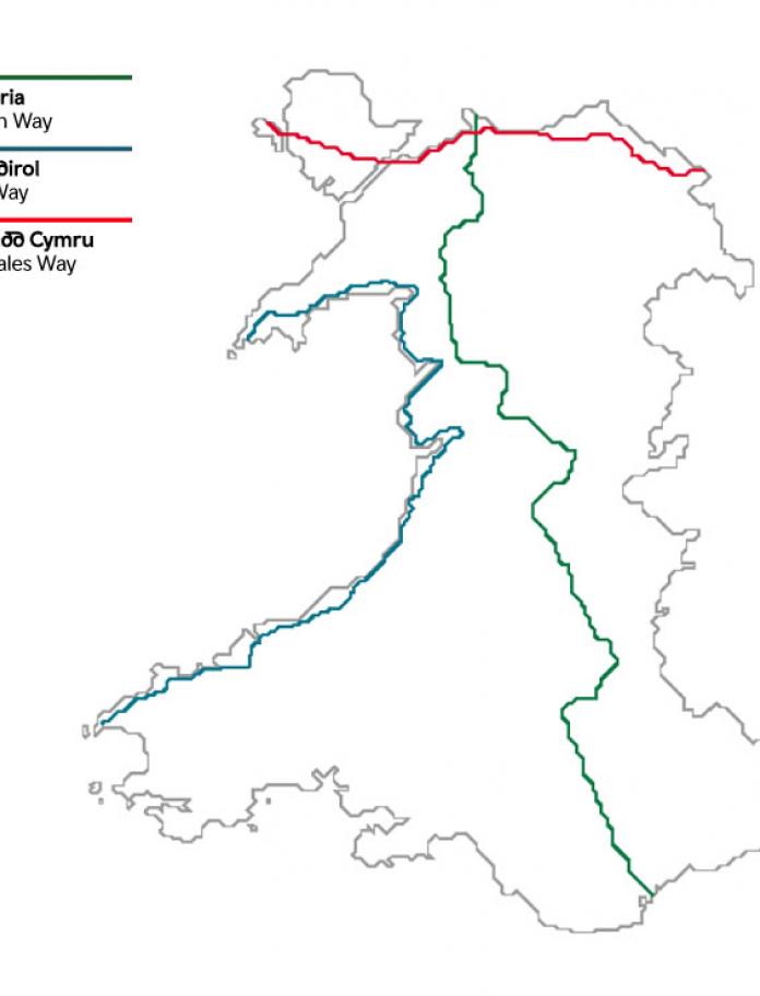 Karte der Strecken, die zum Wales Way gehören.
