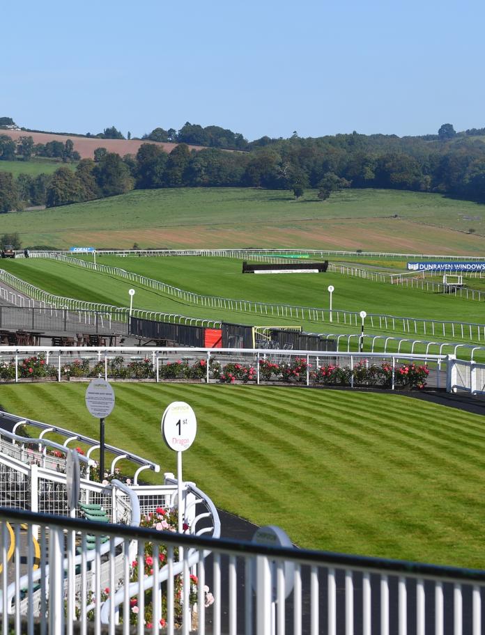 Chepstow Racecourse showing the circuit and spectator stands.