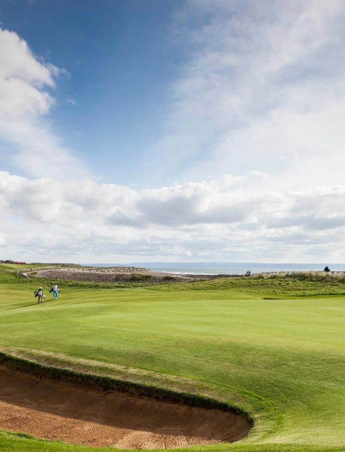 Blick auf Royal Porthcawl Golf Club.