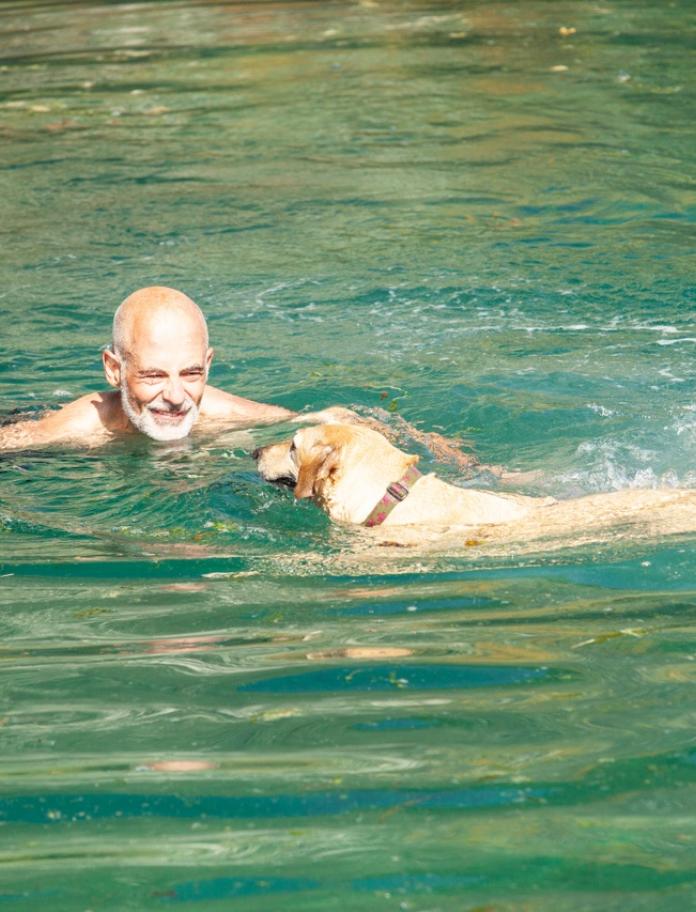 Swimming with dog porthclais.