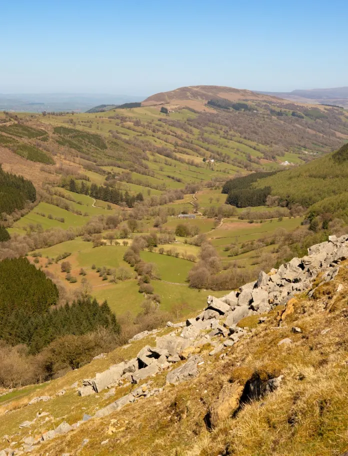 A view of rolling hills.