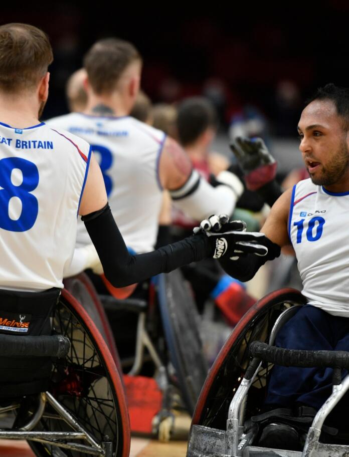 group of wheelchair rugby players.