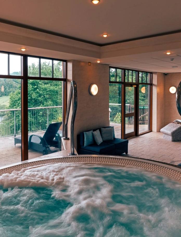 spa with view of lake.