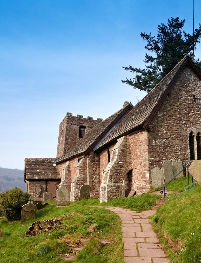 exterior of church and grave yard.