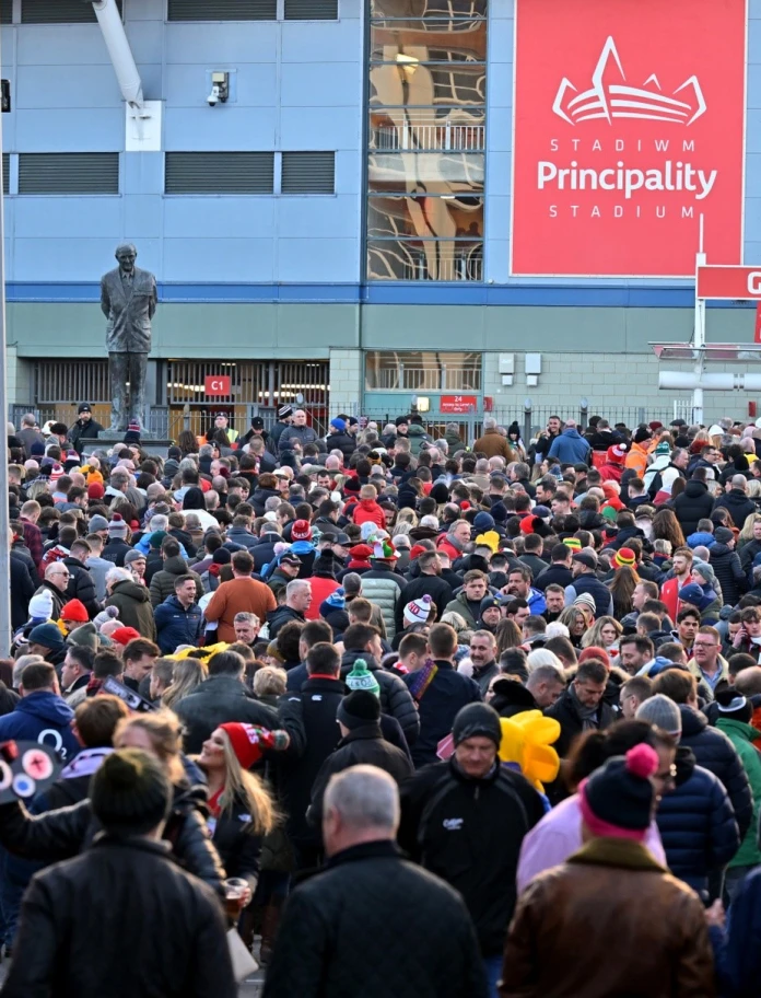 rugby fans outside Principality Stadium.