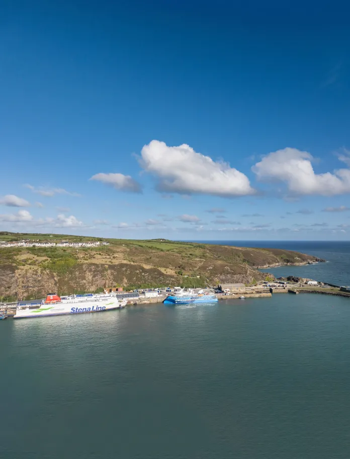 Two large ferry boats in a harbour.
