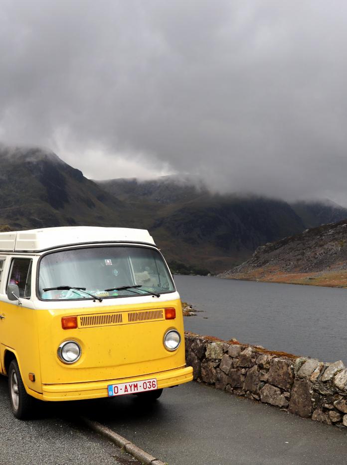 Campervan by the side of lake