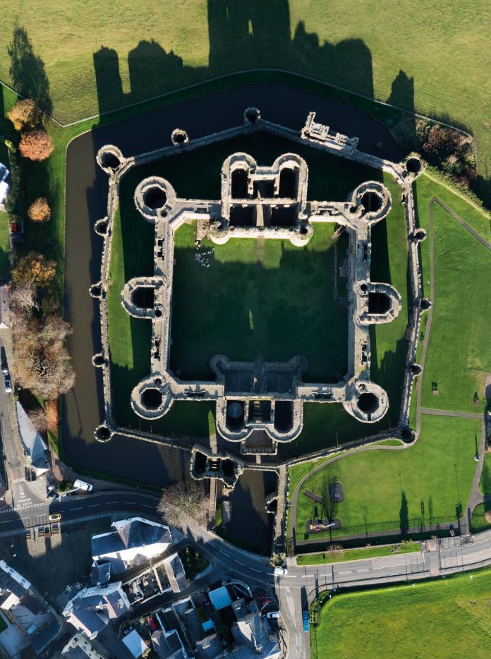 Aerial shot of Beaumaris Castle.