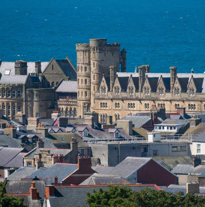 Landscape view of Aberystwyth with sea in the background.