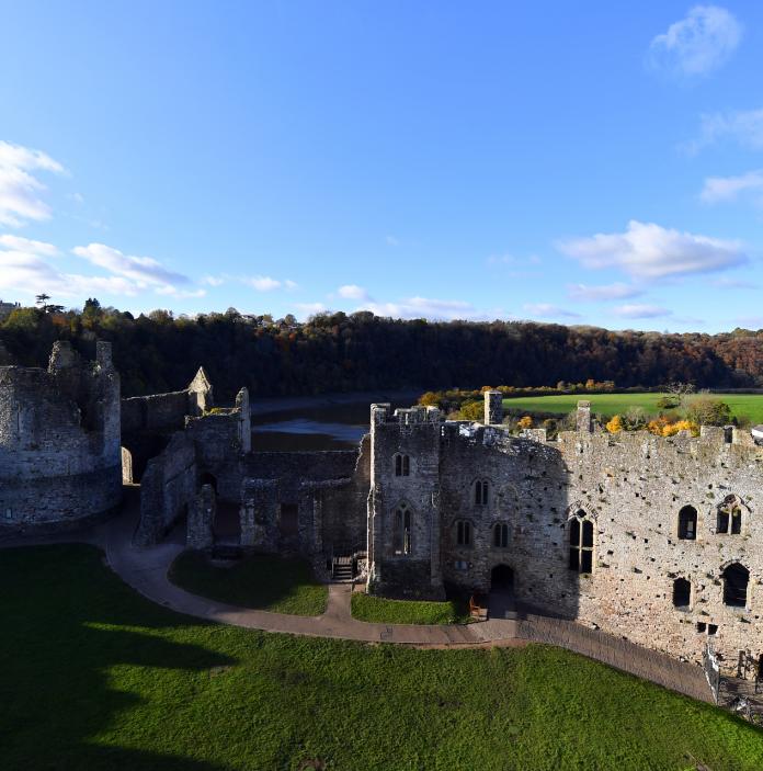 view of interior of castle courtyard viewed from height.