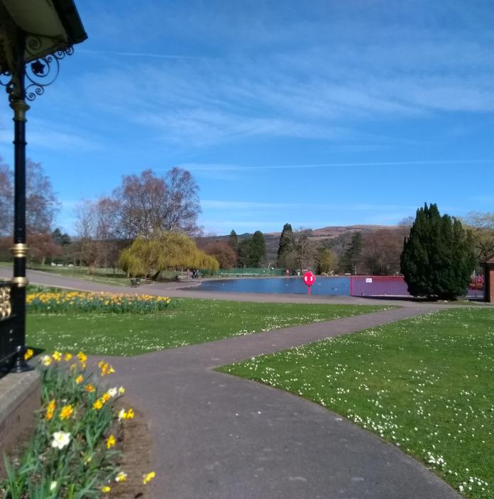 View from near a bandstand of the boating lake in Aberdare Park