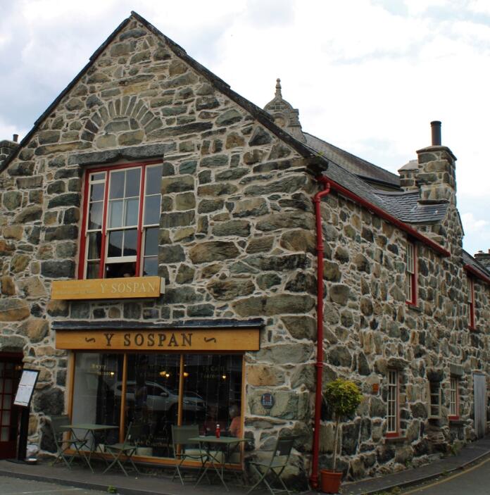 A cafe in an old stone building.