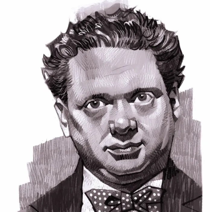 An illustrated portrait of the face of a man (Dylan Thomas) 