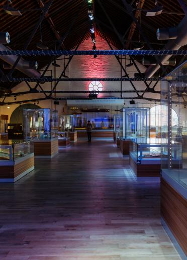glass museum display cases.