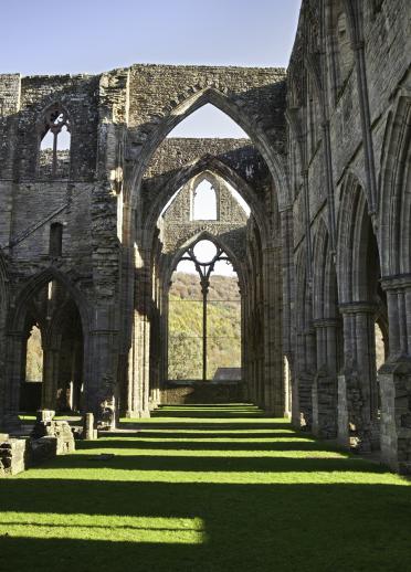 Tintern Abbey interior, views of abbey window archways