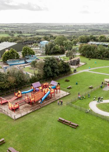 Aerial view over playground at Folly Farm.