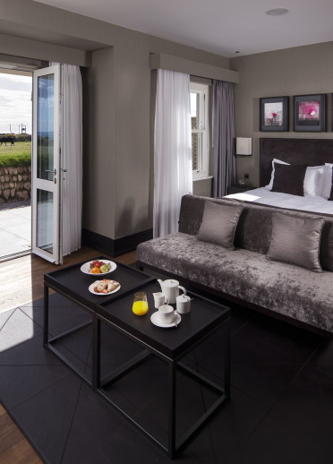 Porthgain bedroom with sea views at Twy y Felin Hotel.