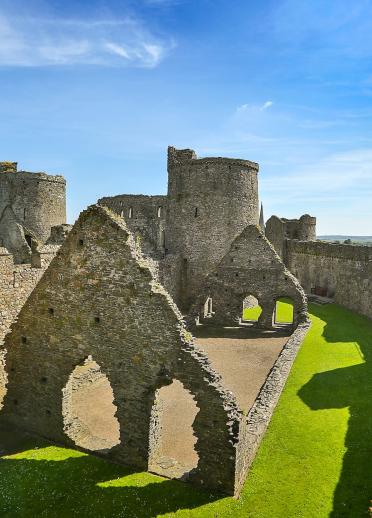 View across the Outer Ward from the Wall Walk at Kidwelly Castle