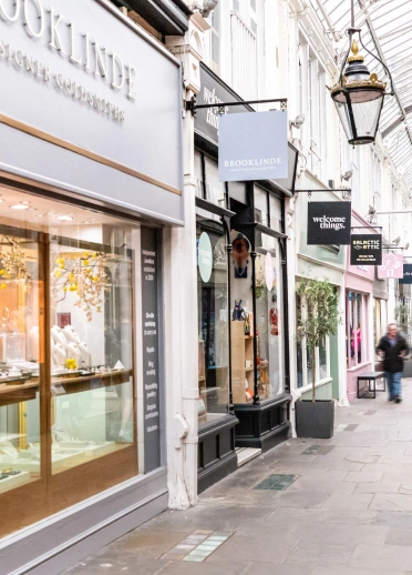 shopping arcade and people walking.