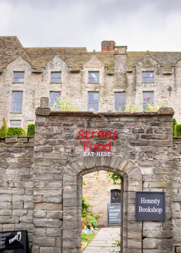 castle with archway.