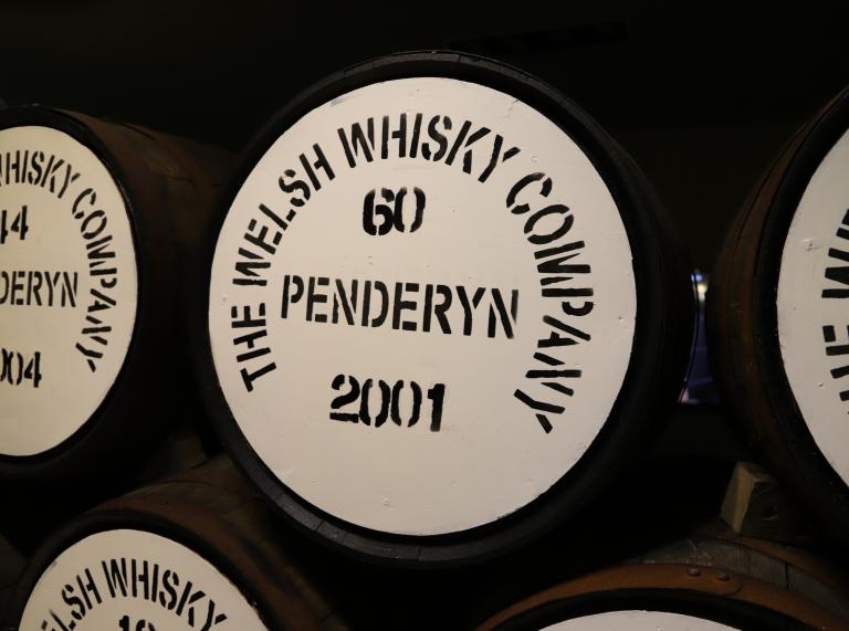 Whiskey barrels in Penderyn.