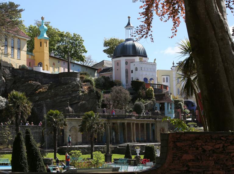 Portmeirion village showing colourful houses.