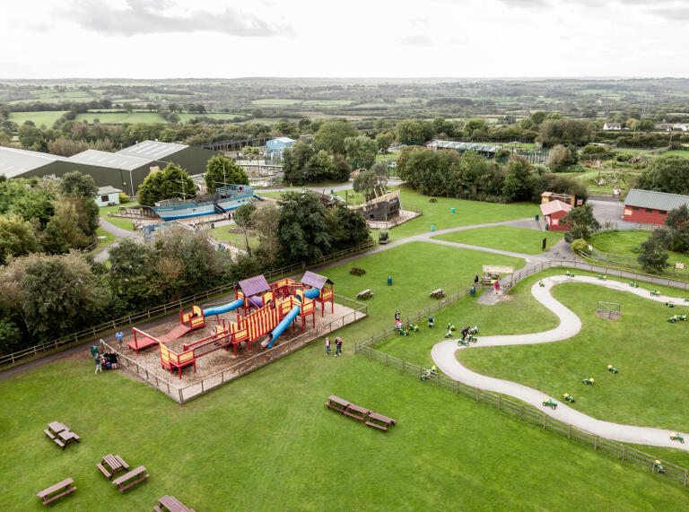 Aerial view over playground at Folly Farm.