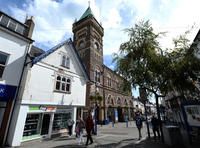 Abergavenny town centre and Market Hall.