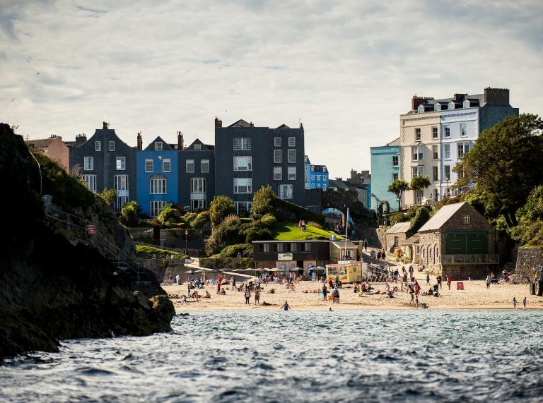 Image of Tenby beach from the sea.