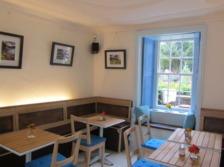 Interior shot of the table and chairs at Fig Tree Espresso, Abergavenny.