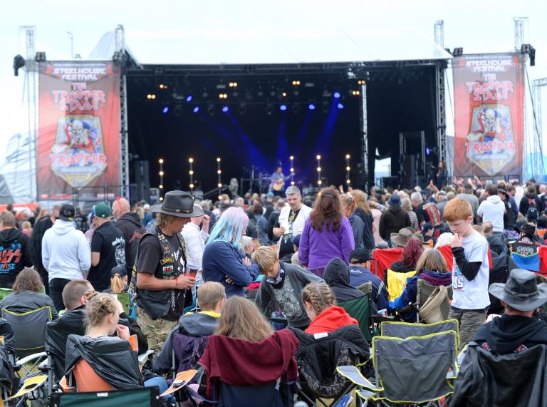 Crowds in front of the Trooper Stage at Steelhouse Festival.